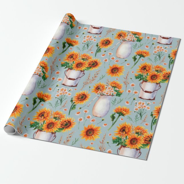 Papel De Presente Padrão de aquarelas sem costura com cor ensolarada (Desenrolado)