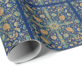 Papel De Presente Padrão de Arabesco Floral Persa Azul Real