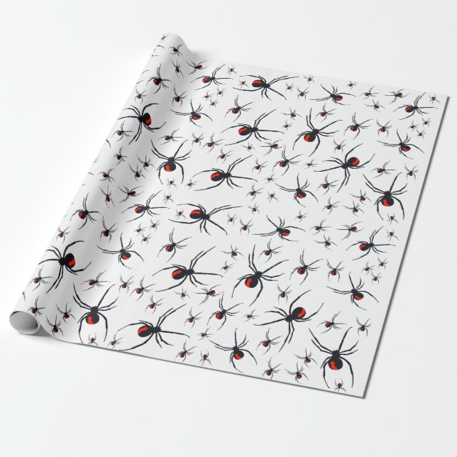 Papel De Presente Padrão de aranha vermelha e preta (Desenrolado)