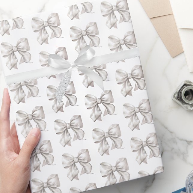Papel De Presente Padrão de Arco branco coqueteta-branca (Cute Coquette White Bow Pattern Wrapping Paper)