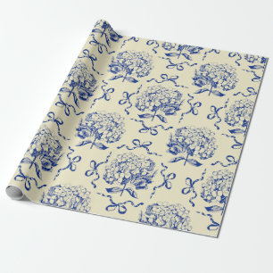 Papel De Presente Padrão de Arco de Hydrangea do Toile Azul de pré-d