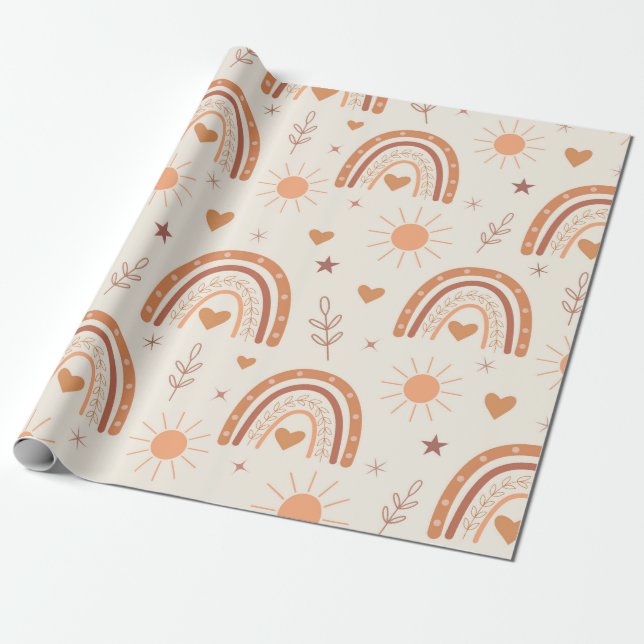 Papel De Presente Padrão de arco-íris boho em terracota (Desenrolado)