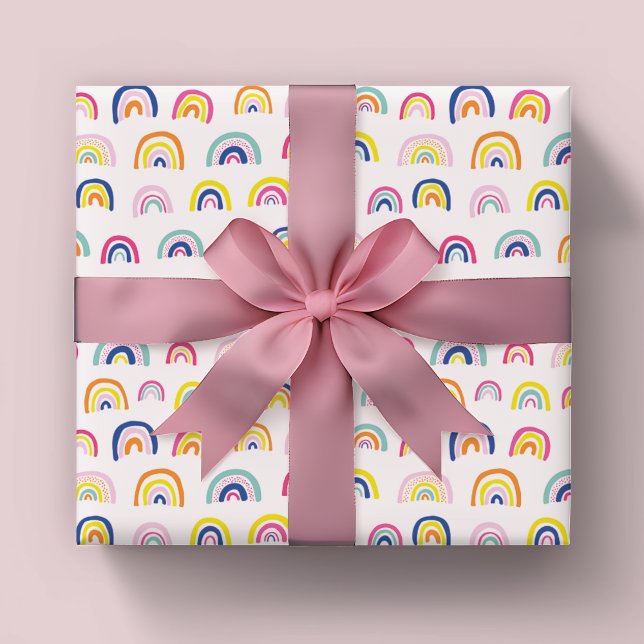 Papel De Presente Padrão de arco-íris de crianças fofas (Kids rainbow pattern wrapping paper sheets, ideal for girls birthday and baby shower giftwrap)