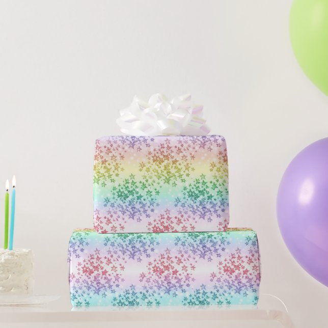 Papel De Presente Padrão de Arco-Íris Ombre Glitter Pastel  (Presentes para festas)