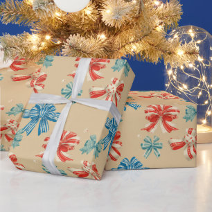 Papel De Presente Padrão de Arco Vermelho, Azul, Verde e Branco