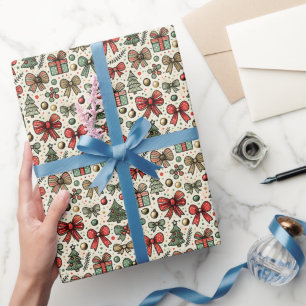 Papel De Presente Padrão de Arcos da Vintage Retro Christmas Bolinha