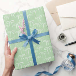 Papel De Presente Padrão de Arcos Simples Branco e Verde