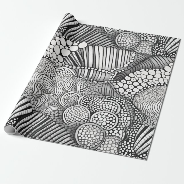 Papel De Presente Padrão de Arte Abstrata Geométrica Monocromática e (Desenrolado)