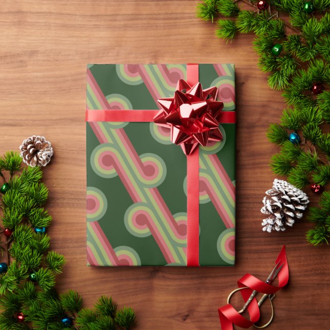 Papel De Presente Padrão de arte Chic Retro Funky Abstrato Waves (Presente de Natal)