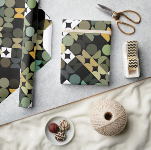 Papel De Presente Padrão de Arte com Círculos Preto Verde Azul Turqu