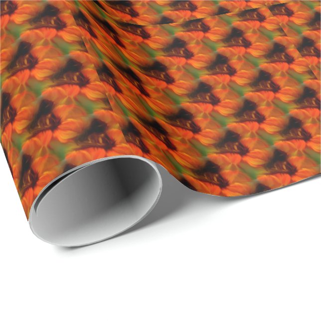 Papel De Presente Padrão De Arte De Abstrato Laranja E Castanho    (Ponta do rolo)