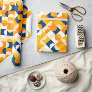Papel De Presente Padrão de Arte de Círculos Azul Escuro Ensolarado
