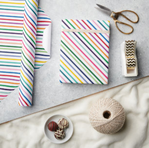 Papel De Presente Padrão de Arte de Faixa Colorida em Branco Nítido