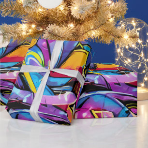 Papel De Presente Padrão de Arte de Grafite de Cores Brilhantes