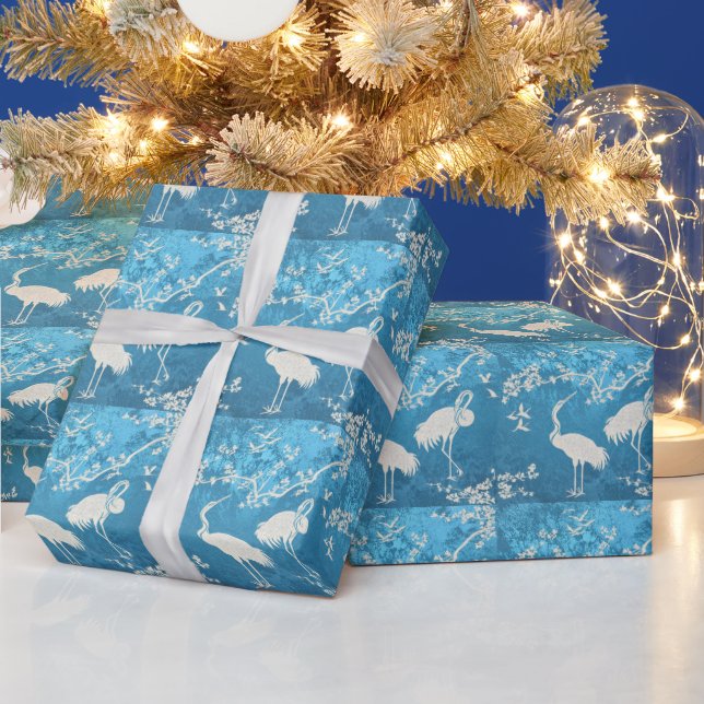 Papel De Presente Padrão de arte de grous elegantes | Pássaros grous (Feriados)