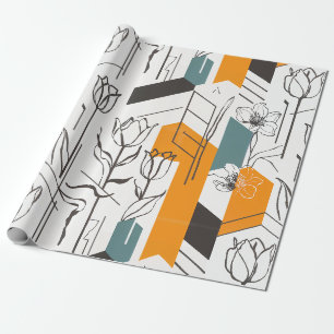 Papel De Presente Padrão de Arte de Linha de Tulipa Geométrica Moder