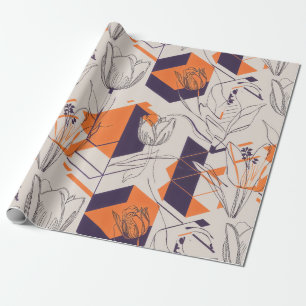 Papel De Presente Padrão de Arte de Linha de Tulipa Geométrica Moder