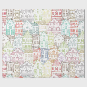 Papel De Presente Padrão de arte de linhas de casas coloridas