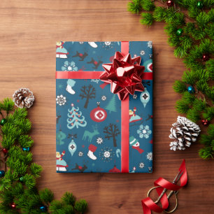 Papel De Presente Padrão de Arte de Trenó do Papai Noel Rena Árvores