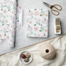 Papel De Presente Padrão de Arte em Aquarela de Abóboras Brancas com