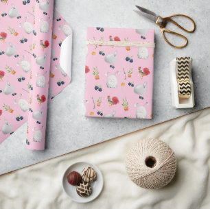 Papel De Presente Padrão de Arte em Aquarela do Coelhinho da Páscoa 
