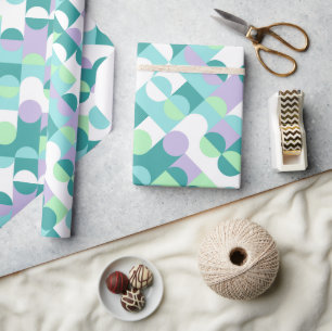 Papel De Presente Padrão de Arte em Círculos Azul Teal Mint Verde Ch