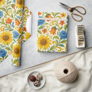 Papel De Presente Padrão de Arte Floral de Folhas Coloridas Sicilian