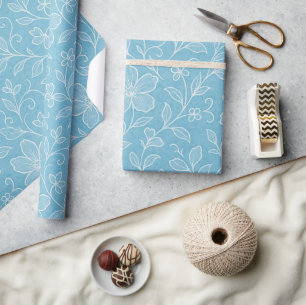 Papel De Presente Padrão de Arte Floral de Folhas Sofisticadas em Az