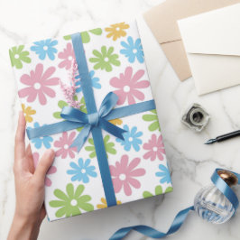Papel De Presente Padrão de Arte Floral de Verão Retro Colorido Fofo