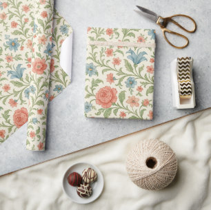 Papel De Presente Padrão de Arte Floral Elegante em Inglês Shabby Ch