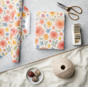 Papel De Presente Padrão de Arte Floral Francês Charmoso e Desgastad