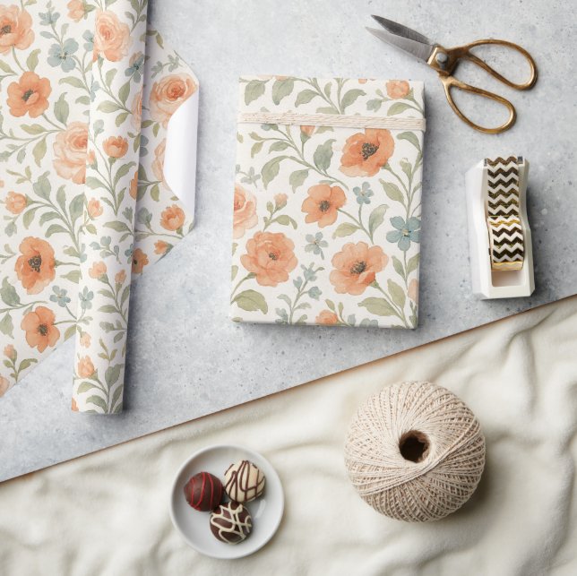 Papel De Presente Padrão de Arte Floral Francesa do Chique Elegante (Artesanato)