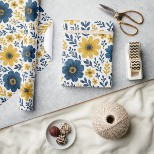 Papel De Presente Padrão de Arte Floral Mediterrâneo Étnico Clássico