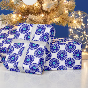 Papel De Presente Padrão de Arte Geométrica Floral do Olho Mau Azul