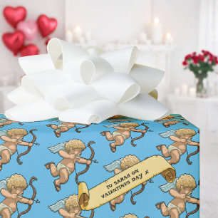 Papel De Presente Padrão de Arte Pixel Cupido Dia dos Namorados Adic