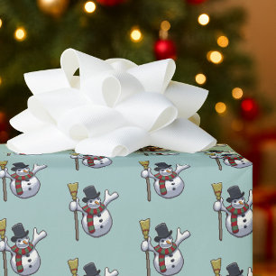 Papel De Presente Padrão de Arte Pixel de Boneco de Neve Alegre Nata
