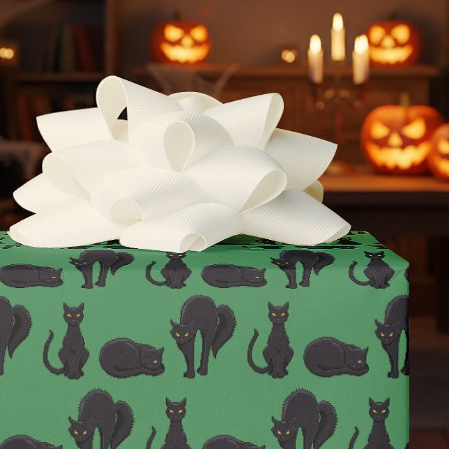Papel De Presente Padrão de Arte Pixel de Gato de Bruxas do Hallowee (Criador carregado)