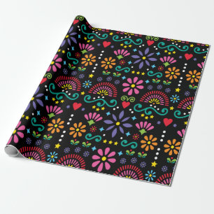 Papel De Presente Padrão de arte popular mexicana uniforme, design