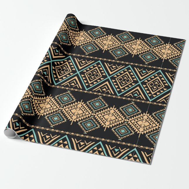Papel De Presente Padrão de arte tribal. Impressão geométrica étnica (Desenrolado)