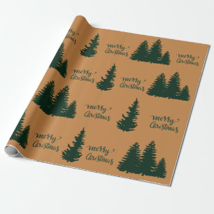 Papel De Presente Padrão de Árvore de Cotação de Natal Laranja Preto