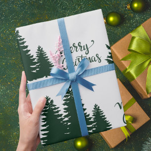 Papel De Presente Padrão de Árvore de Cotação de Natal Preto-Branco