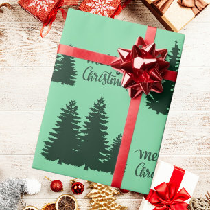 Papel De Presente Padrão de Árvore de Cotação de Natal Verde Preto E