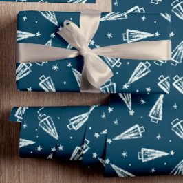 Papel De Presente Padrão de árvore de Natal Azul