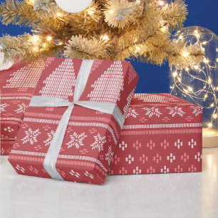 Papel De Presente Padrão de Árvore de Natal Blocky Moderno