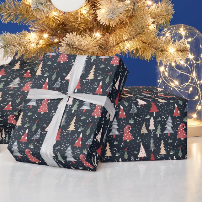 Papel De Presente Padrão de árvore de Natal caprichoso (Feriados)