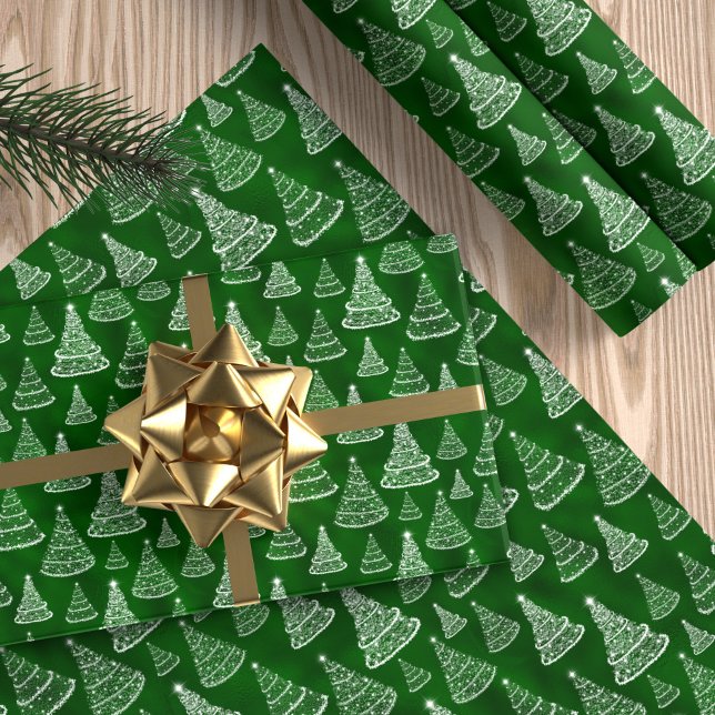 Papel De Presente Padrão de Árvore de Natal Clássico - Sparkle Verde (Criador carregado)