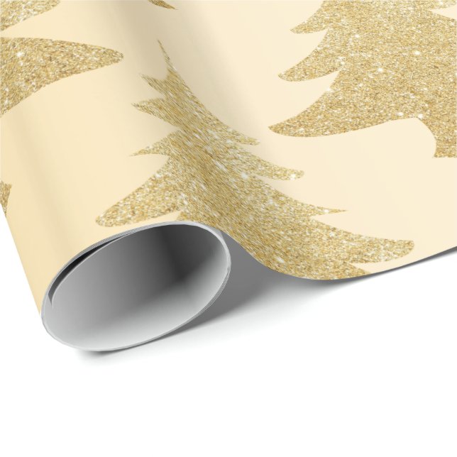 Papel De Presente Padrão de árvore de Natal com brilho de ouro (Ponta do rolo)