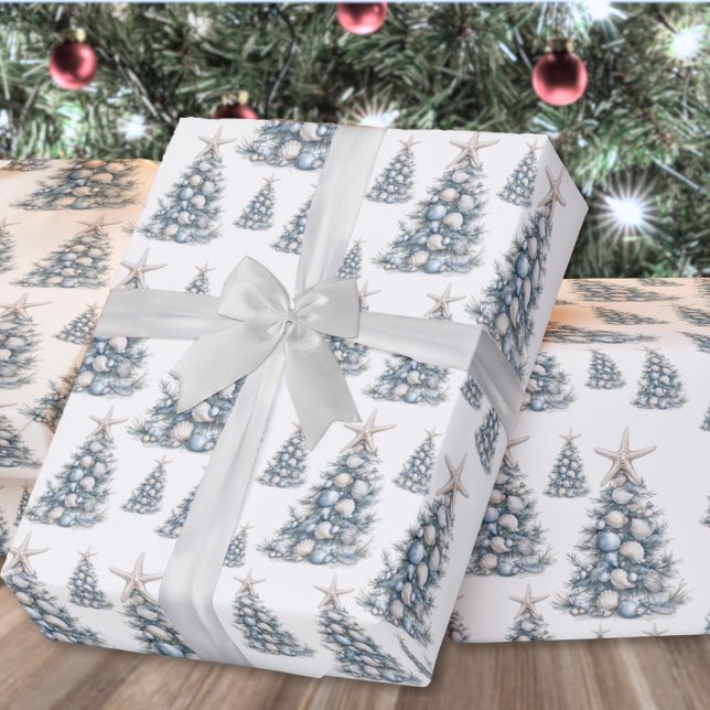 Papel De Presente Padrão de árvore de Natal com conchas de praia (Beach Shell Christmas Tree Pattern Wrapping Paper )
