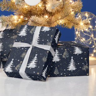 Papel De Presente Padrão De Árvore De Natal Com Estrelas Douradas E 