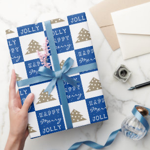 Papel De Presente Padrão de árvore de Natal com tipografia azul aleg